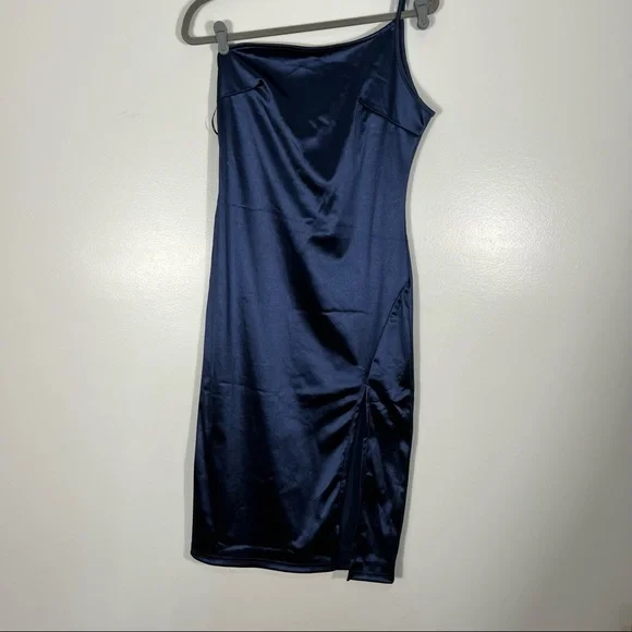 Romwe Women's Elegant One Shoulder Sleeveless Split Hem, Midi Dress Navy Blue L - Picture 6 of 13
